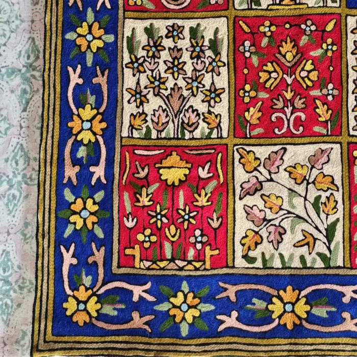 Kashmiri Prayer Mat in Hand Chain Stitch on Dusooty Cotton Fabric - Image 4