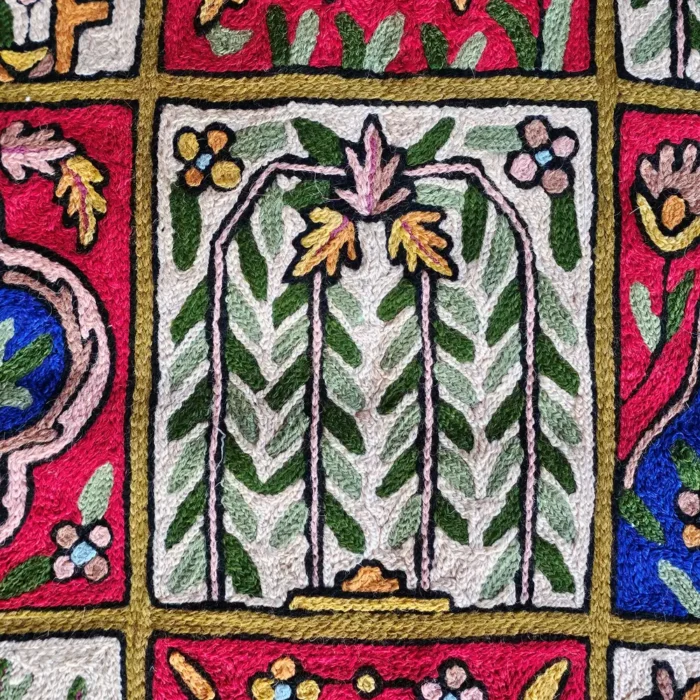 Kashmiri Prayer Mat in Hand Chain Stitch on Dusooty Cotton Fabric - Image 5