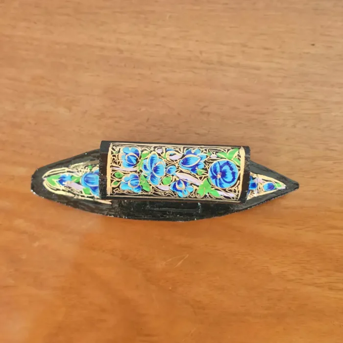 Small Kashmiri Paper Machie Shikara – Blue Blossom Theme - Image 3