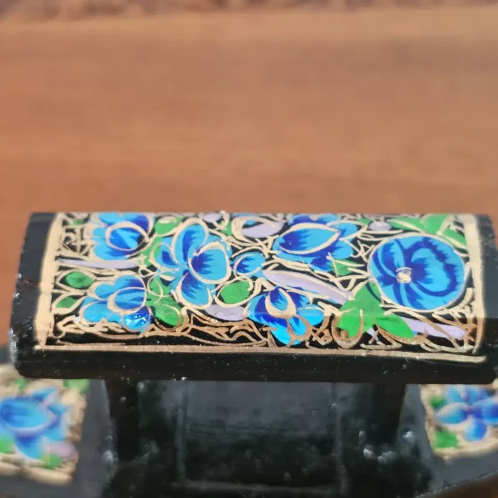 Small Kashmiri Paper Machie Shikara – Blue Blossom Theme - Image 4