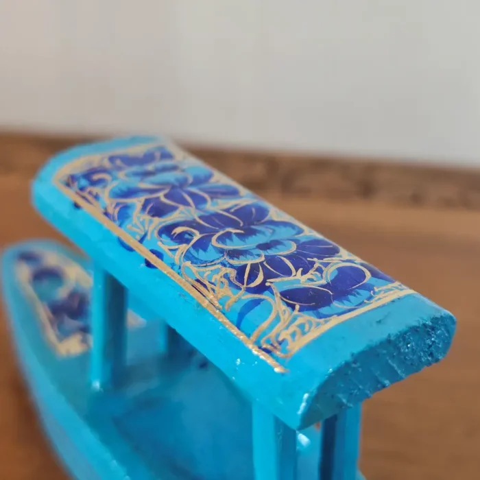 Handcrafted Small Blue Kashmiri Shikara – Multicolor Floral Accent - Image 3