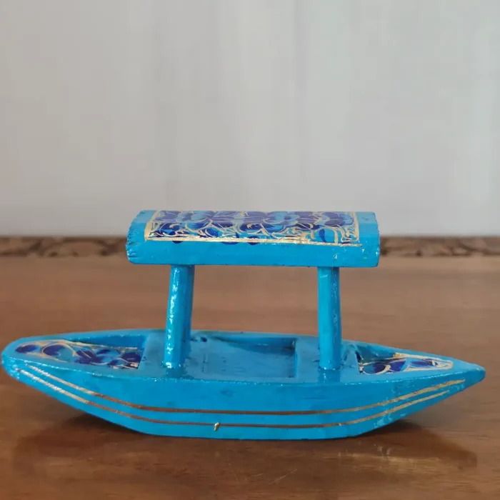 Handcrafted Small Blue Kashmiri Shikara – Multicolor Floral Accent - Image 2