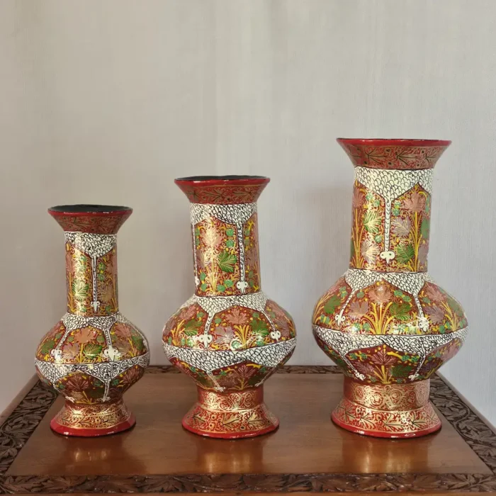 Set of 3 Kashmiri Paper Machie Flower Vases - Hand Painted