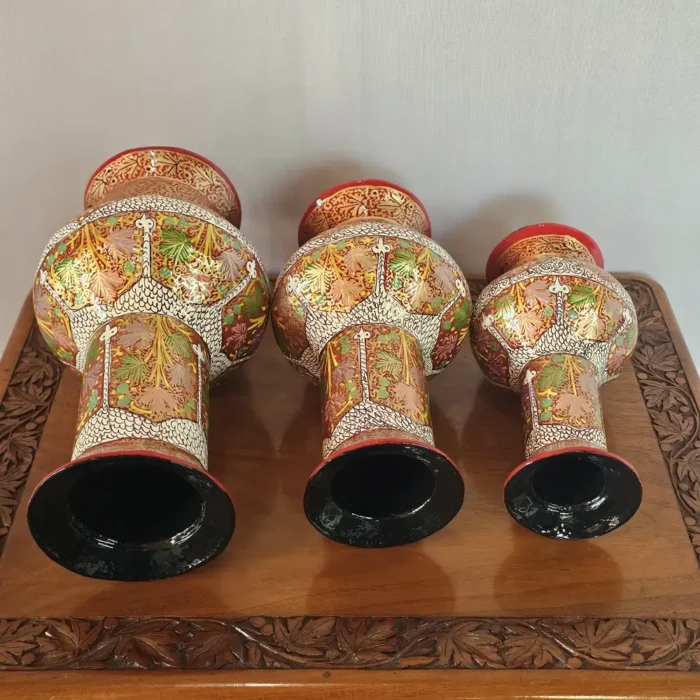 Set of 3 Kashmiri Paper Machie Flower Vases - Hand Painted - Image 2