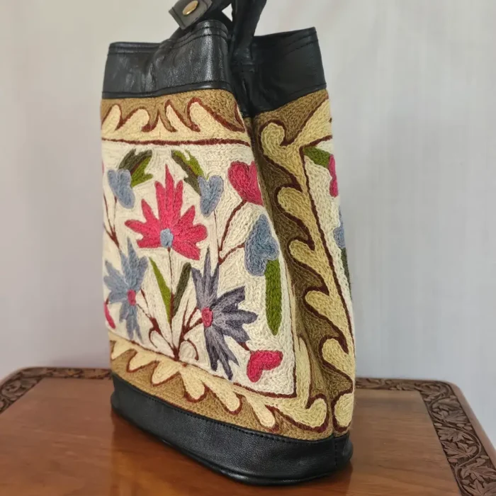 Kashmiri Hand Chain Stitch Embroidered Handbag - Image 3