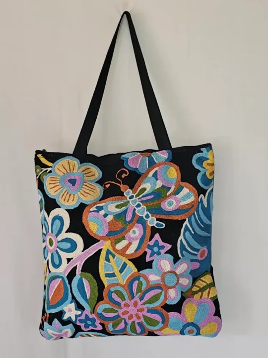 Kashmiri Hand Chain Stitch Embroidered Handbag | Wool Thread Embroidery