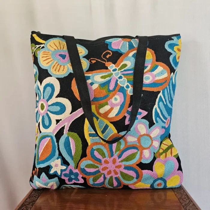 Kashmiri Hand Chain Stitch Embroidered Handbag | Wool Thread Embroidery - Image 3