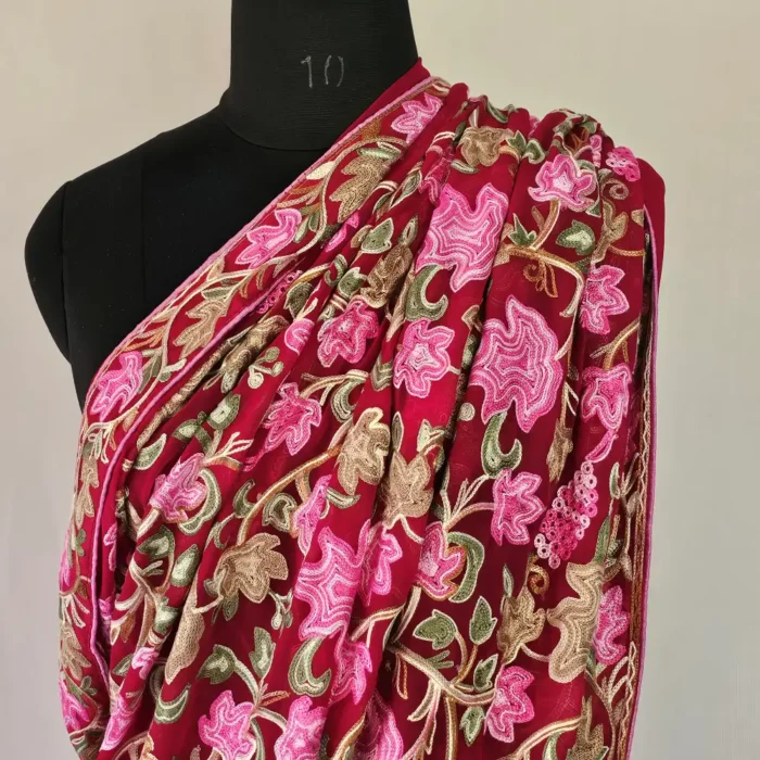 Kashmiri Red Chinar Saree with Multi Ari Work | Lal Bazaar - Image 2