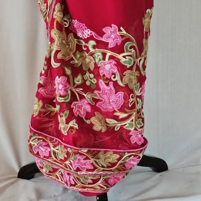 Kashmiri Red Chinar Saree with Multi Ari Work | Lal Bazaar - Image 3