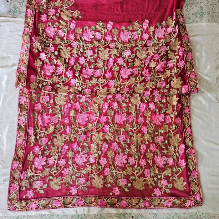 Kashmiri Red Chinar Saree with Multi Ari Work | Lal Bazaar - Image 5