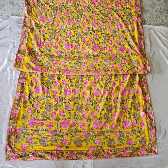Yellow Kashmiri Chinar Saree with Multi Aari Work | Lal Bazaar - Image 5