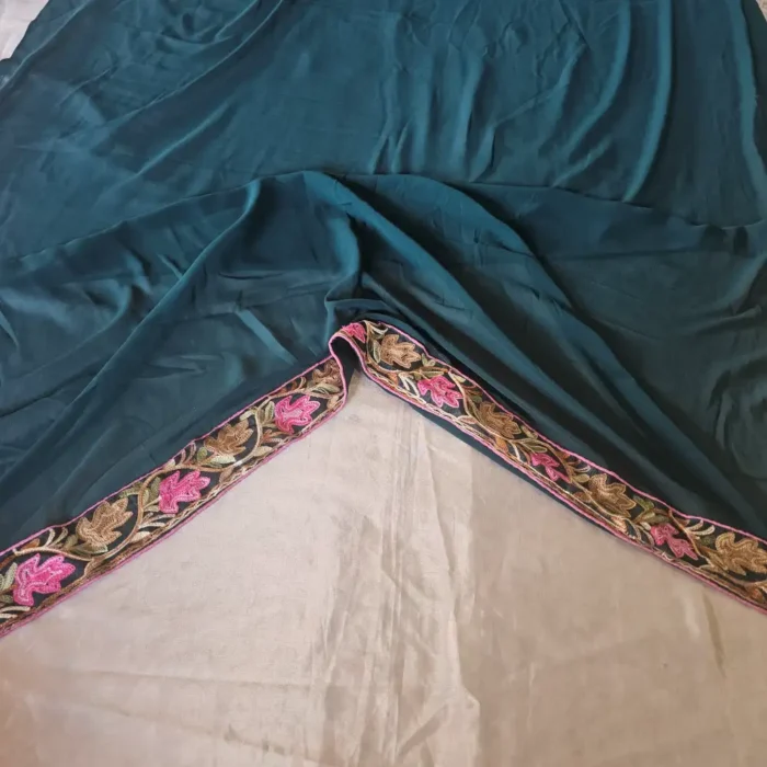 Kashmiri Dark Green Chinar Saree with Multi Aari Work | Lal Bazaar - Image 4