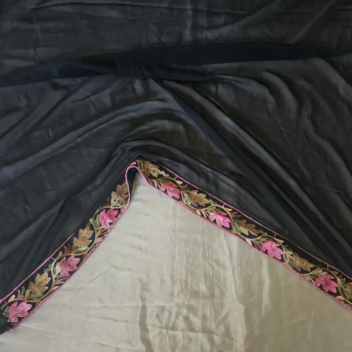 Kashmiri Dark Indigo Blue Chinar Saree with Multi Aari Work | Lal Bazaar - Image 4