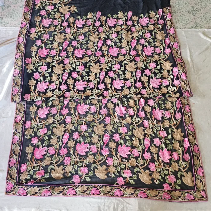 Kashmiri Dark Indigo Blue Chinar Saree with Multi Aari Work | Lal Bazaar - Image 5