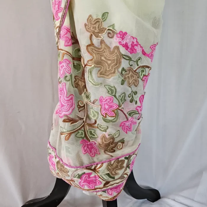 Kashmiri Creamy Chinar Saree with Multi Aari Work | Lal Bazaar | Lal Bazaar - Image 3