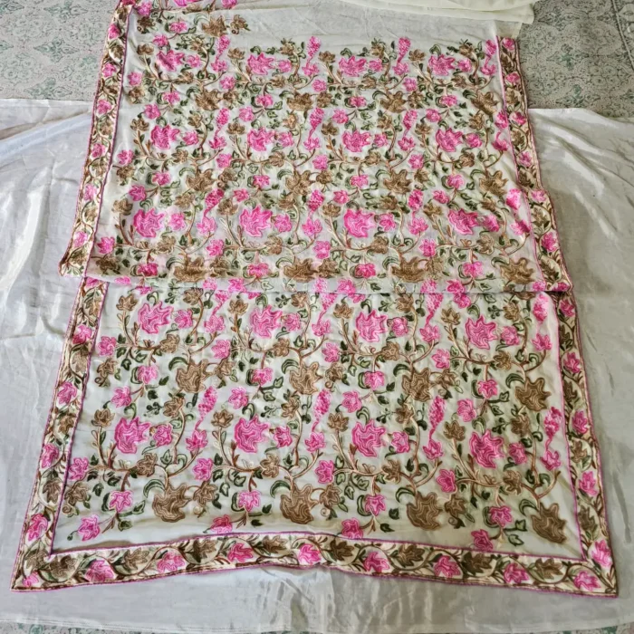 Kashmiri Creamy Chinar Saree with Multi Aari Work | Lal Bazaar | Lal Bazaar - Image 5
