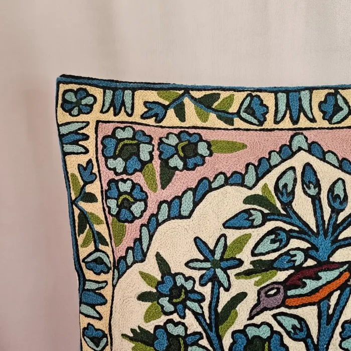 Pair of Dusoot Cotton Cushion Covers with Wool Chain Stitch - Tree of Life - Image 2