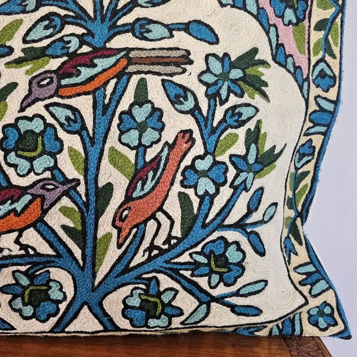 Pair of Dusoot Cotton Cushion Covers with Wool Chain Stitch - Tree of Life - Image 3