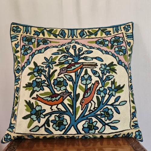 Pair of Dusoot Cotton Cushion Covers with Wool Chain Stitch - Tree of Life (18x18)