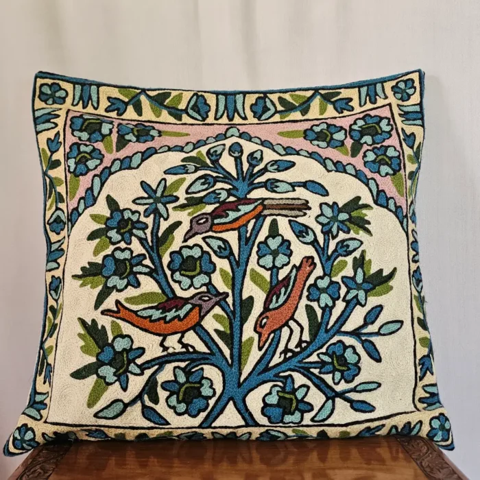 Pair of Dusoot Cotton Cushion Covers with Wool Chain Stitch - Tree of Life