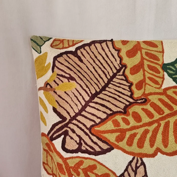 Dusoot Cotton Cushion Covers Pair with Wool Chain Stitch Embroidery - Image 2