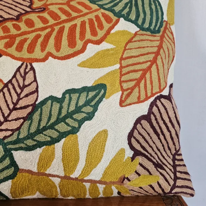 Dusoot Cotton Cushion Covers Pair with Wool Chain Stitch Embroidery - Image 3