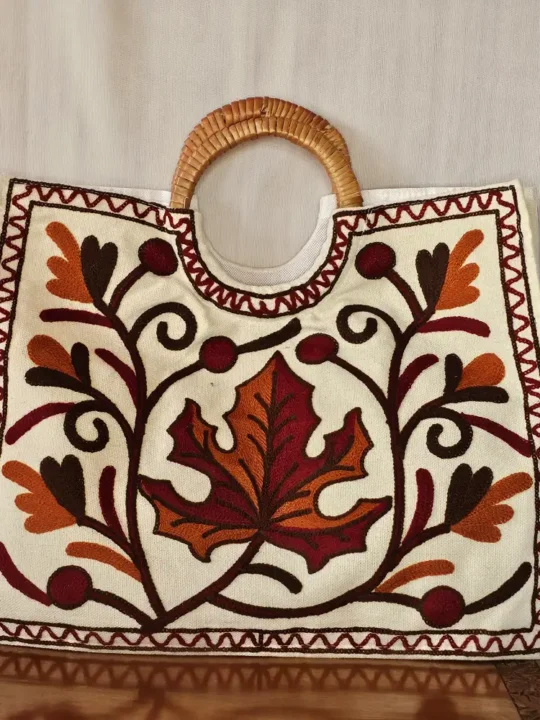 Kashmiri Rectangle Crewel Carry Bag with Wooden Handle - Pahalgam Collection