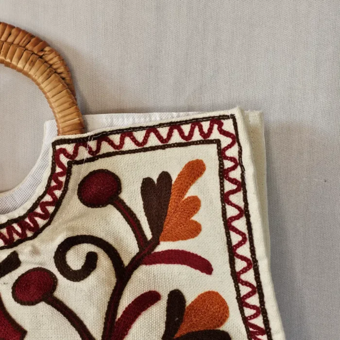 Kashmiri Rectangle Crewel Carry Bag with Wooden Handle - Pahalgam Collection - Image 2