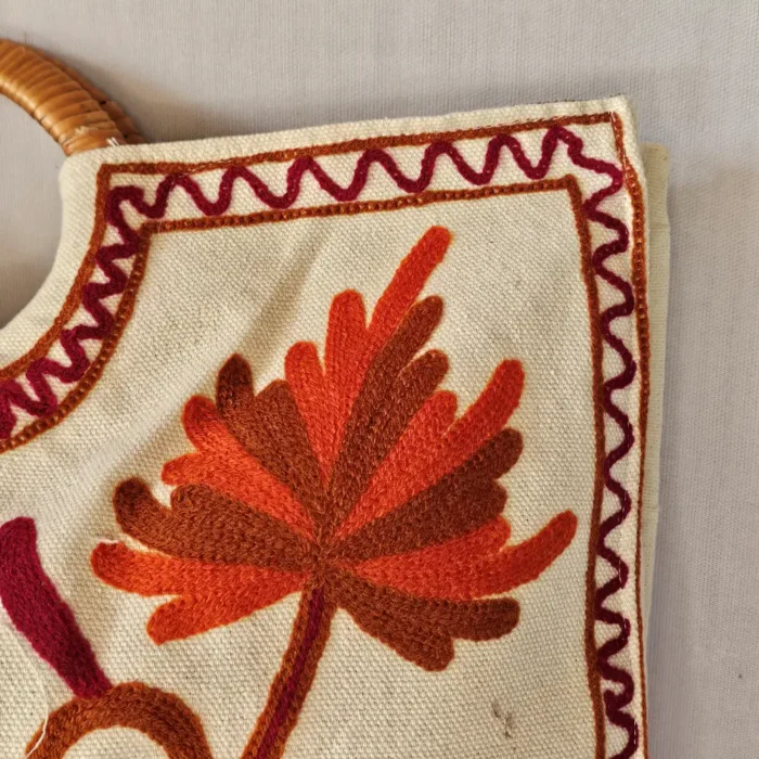 Kashmiri Square Crewel Carry Bag with Wooden Handle - Pahalgam Collection - Image 2
