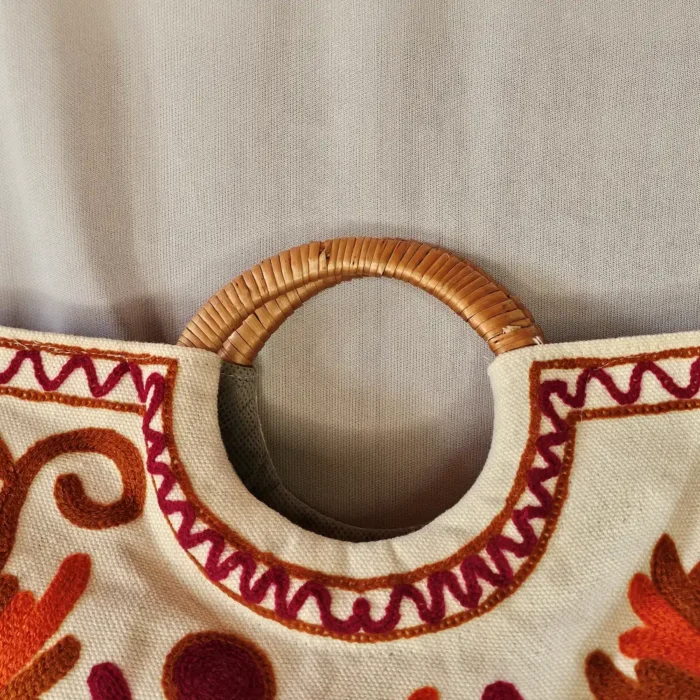 Kashmiri Square Crewel Carry Bag with Wooden Handle - Pahalgam Collection - Image 3