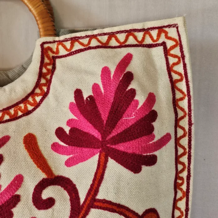 Kashmiri Square Crewel Carry Bag with Wooden Handl - Pahalgam Collection - Image 2