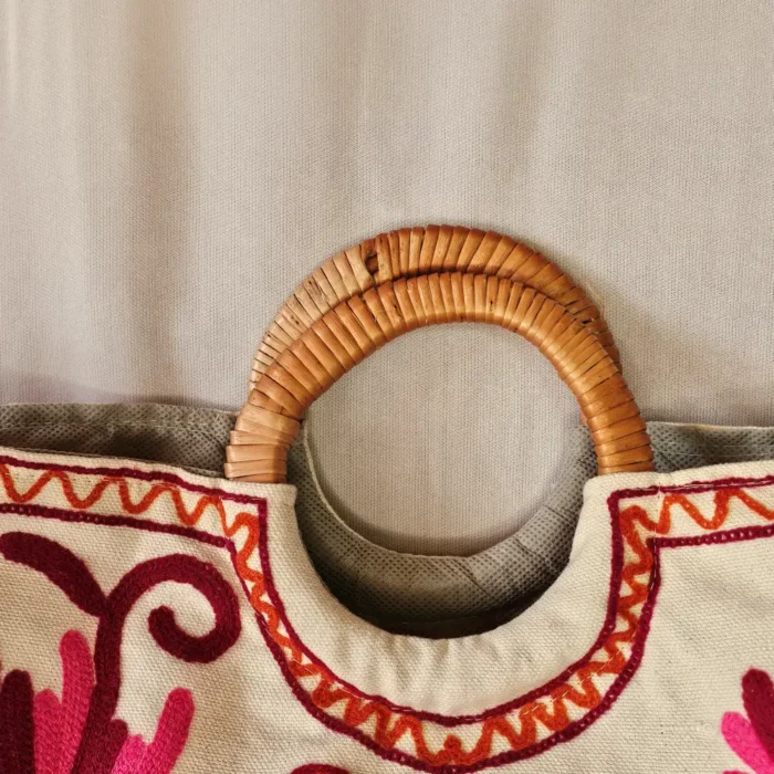 Kashmiri Square Crewel Carry Bag with Wooden Handl - Pahalgam Collection - Image 3
