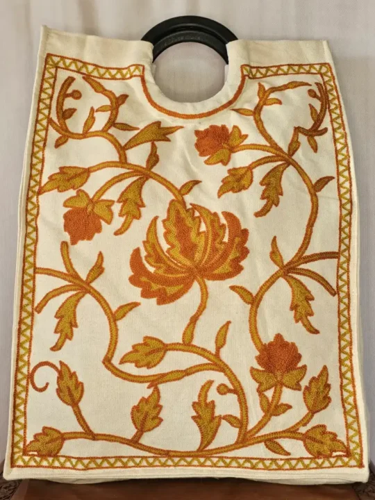 Kashmiri Long Crewel Bag with Black Handle – Pahalgam Collection
