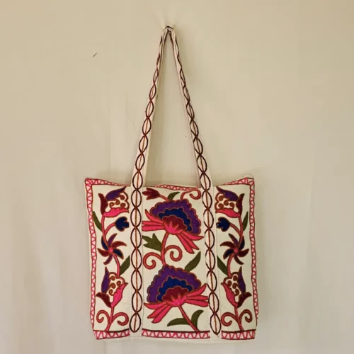 Kashmiri Crewel Embroidered Tote Bag | Shoulder Bag with Floral Embroidery - Pahalgam