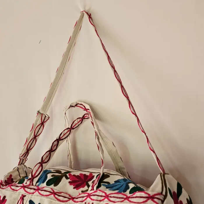 Kashmiri Dholki Handbag with Pink & Blue Crewel Embroidery - Image 3