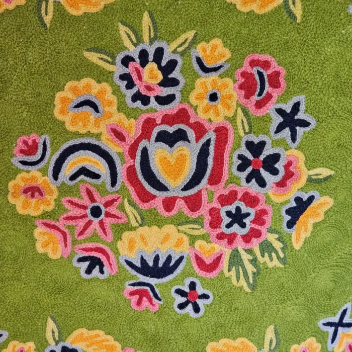 Kashmiri Green Chain Stitch Wall Hanging with Floral Detail - Image 3