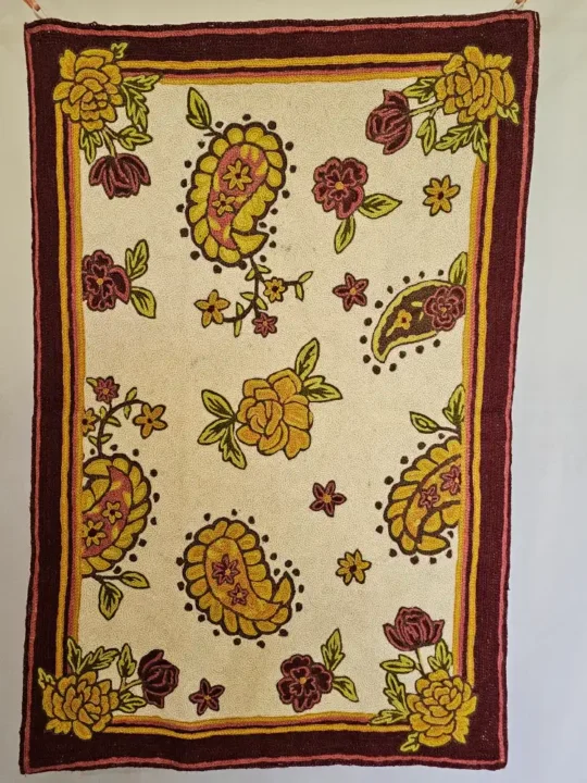 White Kashmiri Hand Chain Stitch Wall Hanging with Badam Motifs