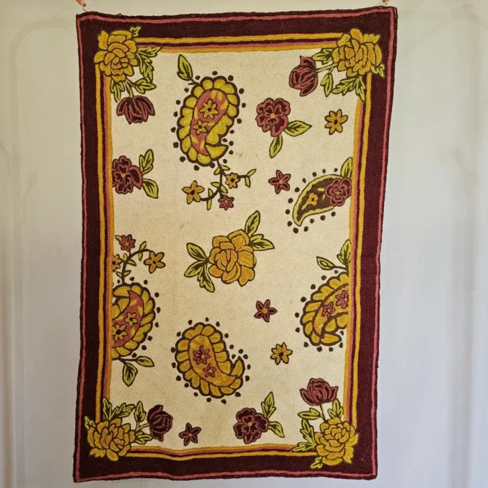 White Kashmiri Hand Chain Stitch Wall Hanging with Badam Motifs