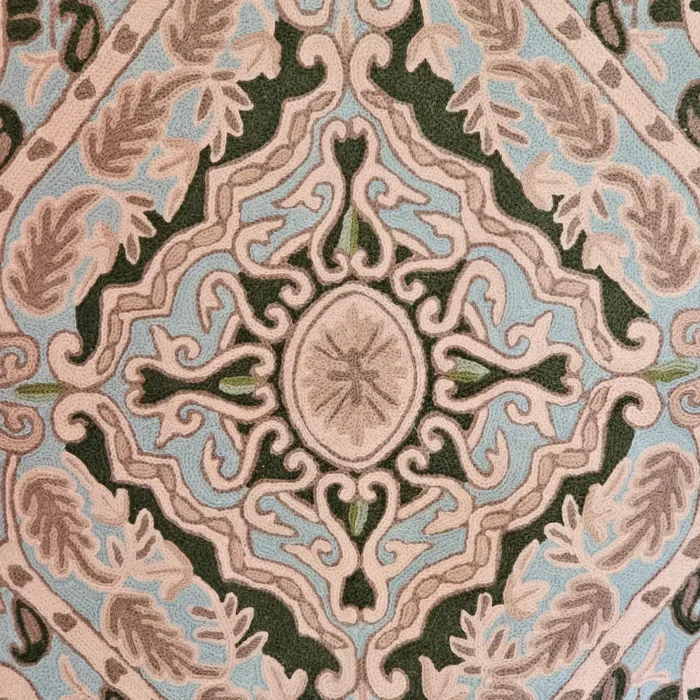 Kashmiri Blue-Green Scenic Wall Hanging in Chain Stitch Embroidery - Image 3