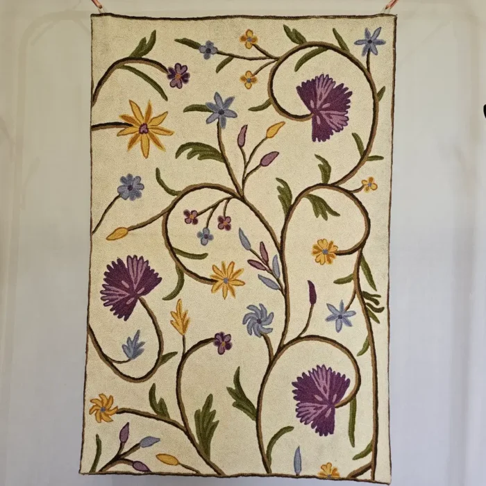 Kashmiri White Chain Stitch Wall Hanging - Hand Embroidery