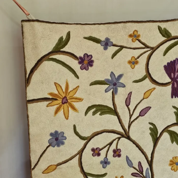 Kashmiri White Chain Stitch Wall Hanging - Hand Embroidery - Image 2