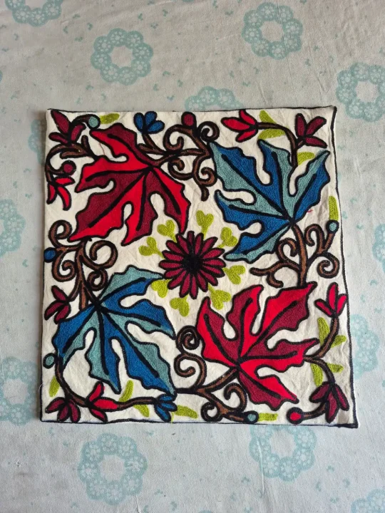 Set of 2 - Kashmiri Cotton Chinar Cushion Cover with Crewel Embroidery | 16x16 - Image 4