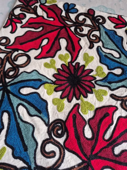 Set of 2 - Kashmiri Cotton Chinar Cushion Cover with Crewel Embroidery | 16x16 - Image 2