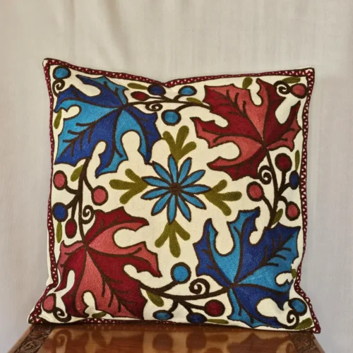 Kashmiri Crewel Chinari Cushion Cover in Dusoot Cotton | 16x16 - Set of 2