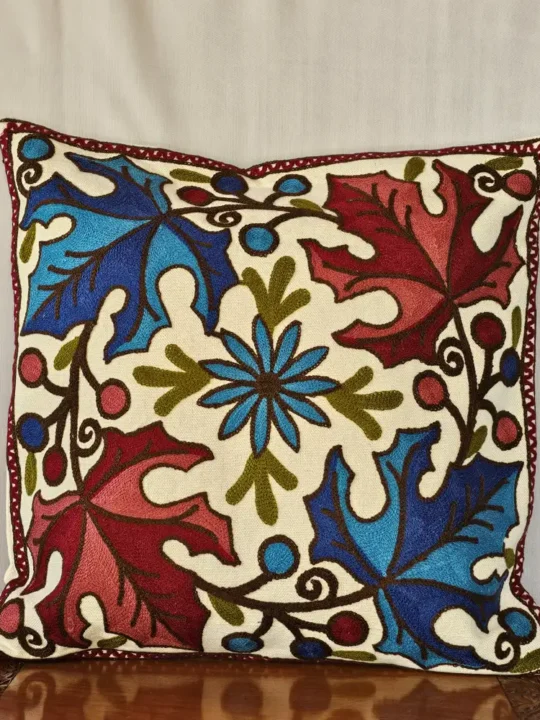 Kashmiri Crewel Chinari Cushion Cover in Dusoot Cotton | 16x16 - Set of 2