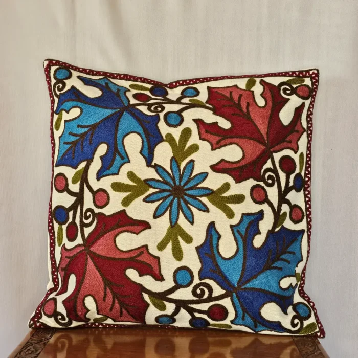 Kashmiri Crewel Chinari Cushion Cover in Dusoot Cotton | 16x16 - Set of 2