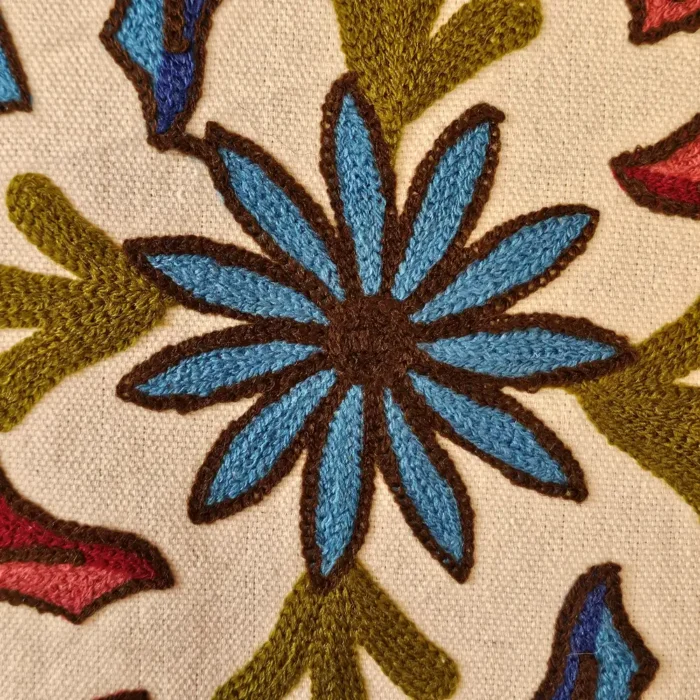 Kashmiri Crewel Chinari Cushion Cover in Dusoot Cotton | 16x16 - Set of 2 - Image 3