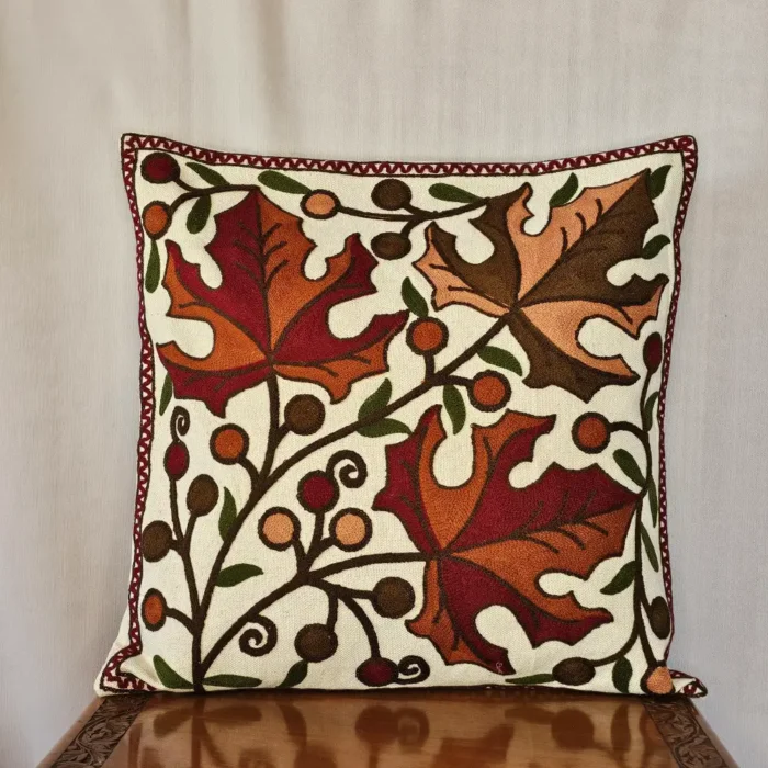 Kashmiri Pair of  Chinari Crewel Embroidered Cotton Cushion |16x16