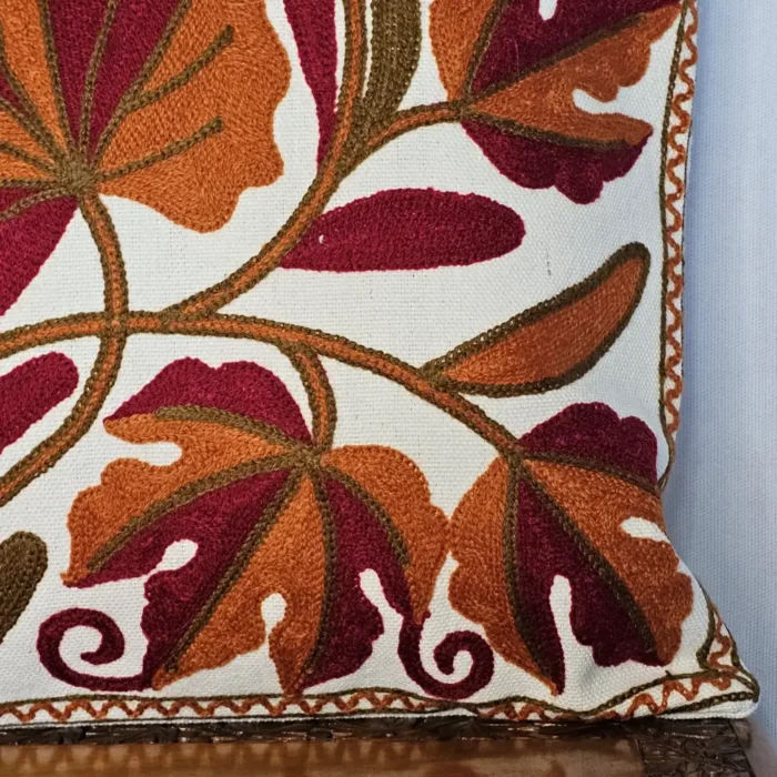 Kashmiri Crewel Cushion Cover with Traditional Chinari Design | 16x16 - Set of 2 - Image 2