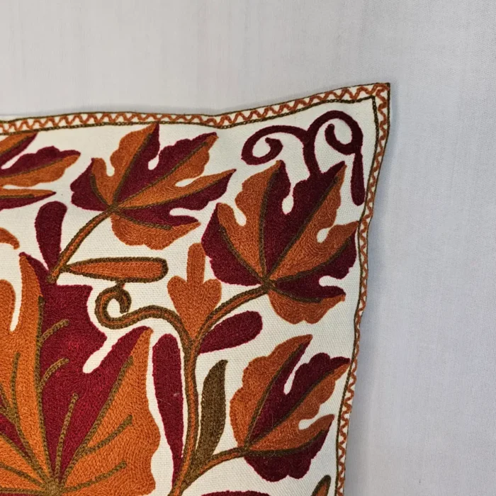 Kashmiri Crewel Cushion Cover with Traditional Chinari Design | 16x16 - Set of 2 - Image 3